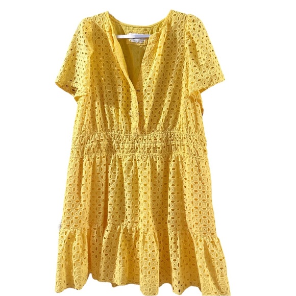 Anthropologie Somerset Mini Dress Eyelet Yellow 2X Boho sunshine brunch summer - Picture 1 of 12